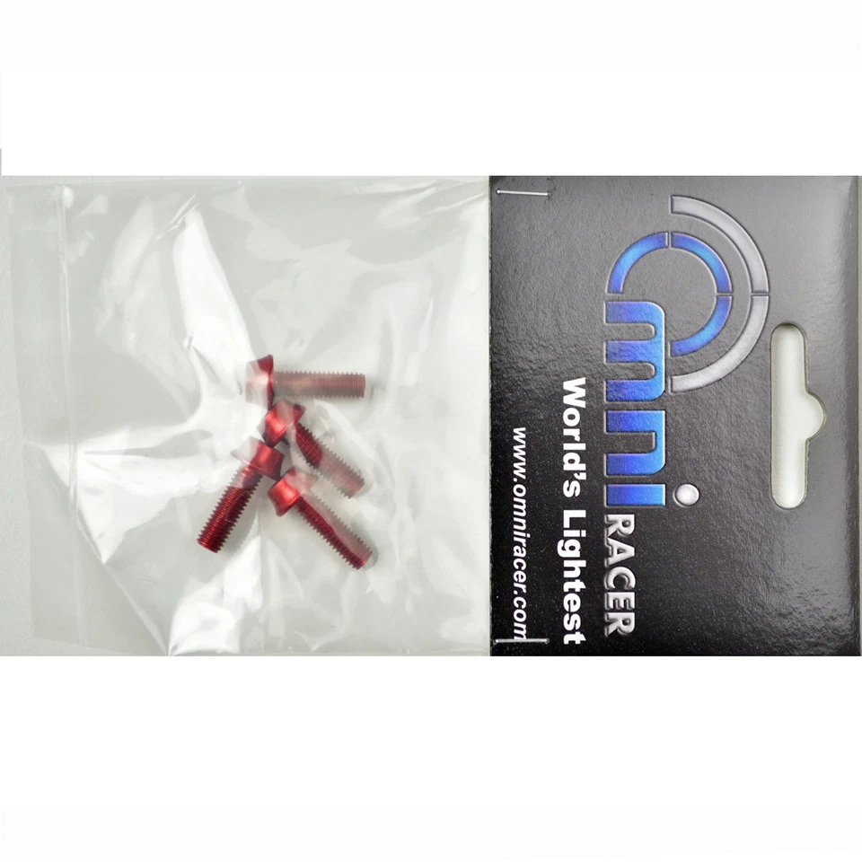 Juego de 4 pernos de jaula de botella de bicicleta OMNI Racer WORLDS LIGHTEST: M5x15 mm ROJO Foto 2 de 3