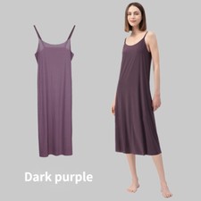 Lady Thin Silky Long Underdress Spaghetti Strap Elastic Comfy Slip Nightgown