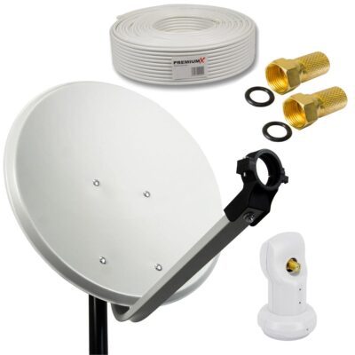 Camping Sat Anlage 45cm Satelliten Antenne Offset Spiegel 10m Kabel Single LNB