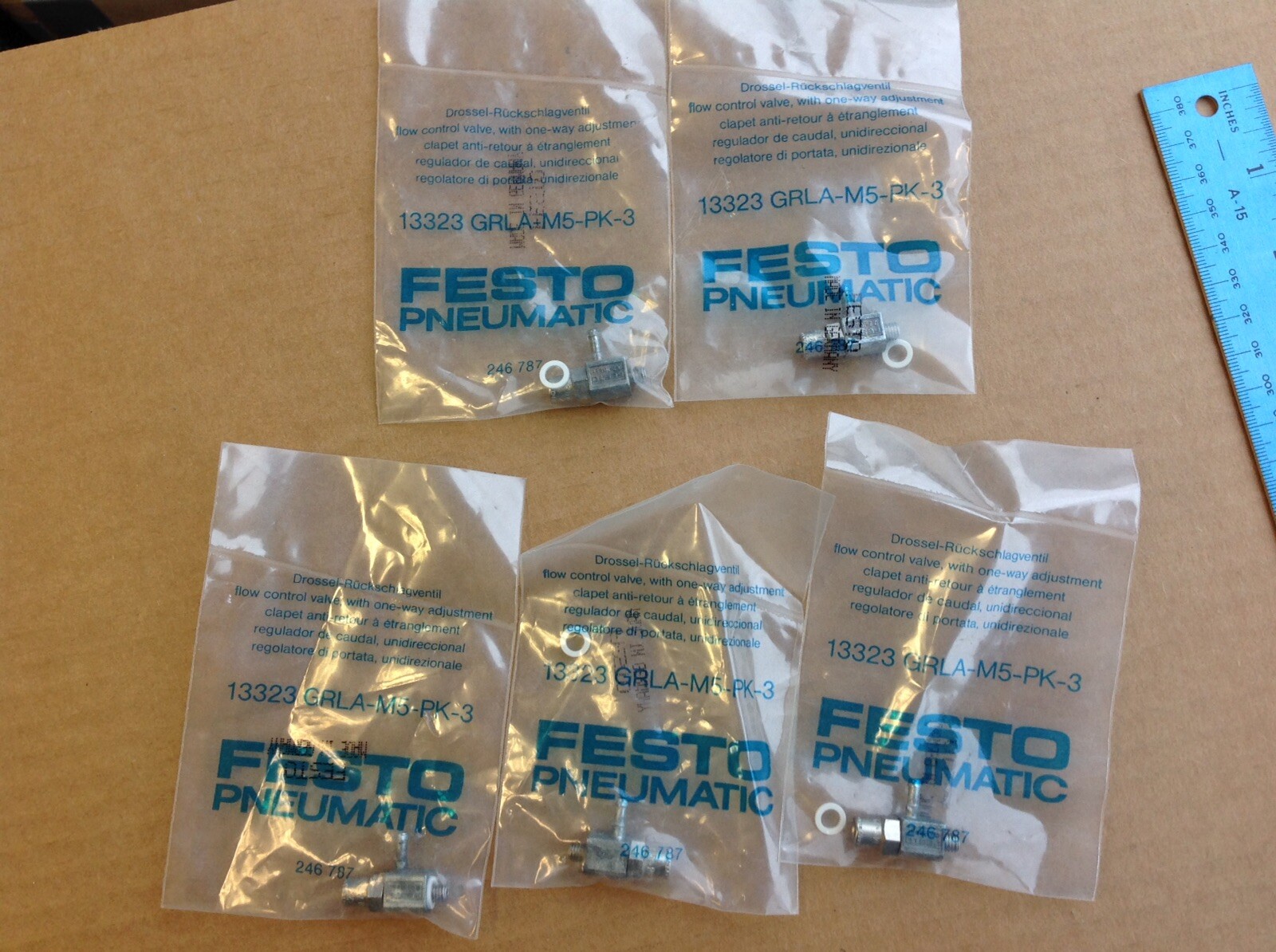 Festo Gas Fitting GRLA-M5-PK-3, NOS, Lot Of 5 Valves , 13323