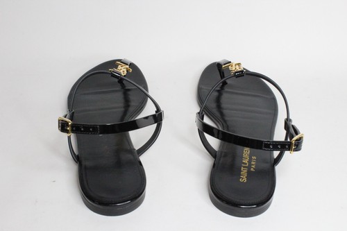 Saint Laurent Cassandra Flat Sandals Black Patent Leather EU 37.5 US 7.5 659817 - Picture 8 of 18