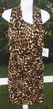 CALVIN KLEIN BROWN MULTI ANIMAL PRINT CASUAL POLYESTER KNEE SHORT DRESS 4 NEW