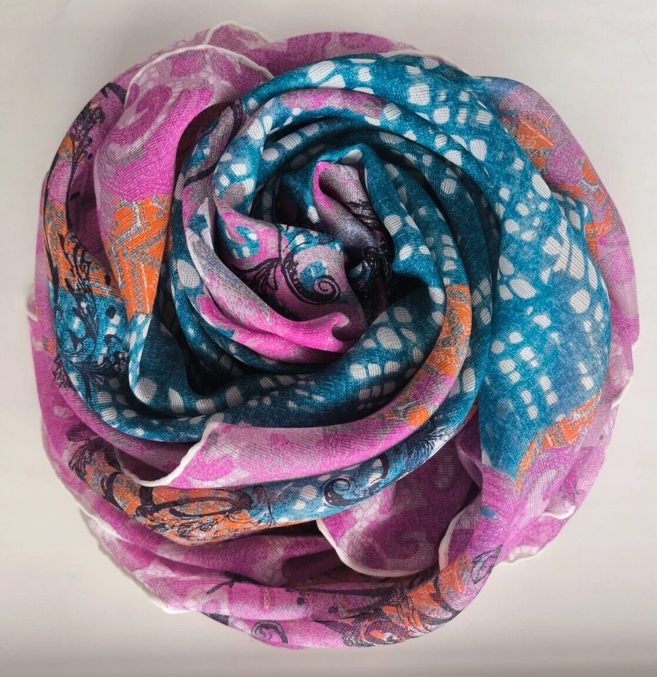 CHRISTIAN LACROIX Pañuelo Cuadrado Rosa Azul Seda Abstracto Estampado Floral 85 cm (34") Foto 3 de 4