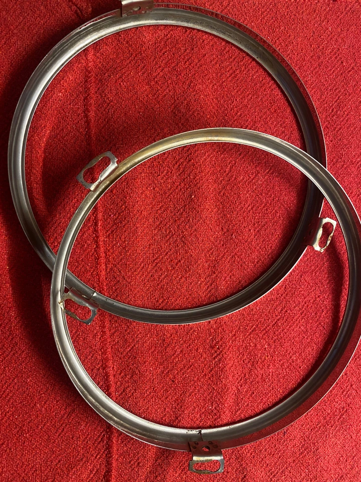 OEM 1964 1/2 Ford Mustang Headlight Ring Stainless Steel Retainer Set Free Ship Foto 2 de 4