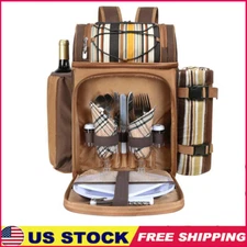 Picnic Basket Backpack for 2 Person W/ 2 Insulated Cooler Wine Holder Blanket