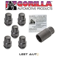 (5) Gorilla Wheel Locks, 14mm x 1.50 Thread, Black, Bulge Acorn, 71641NBC5