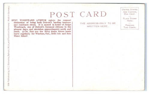 Postal Foot of Woodward Avenue en Detroit Michigan c1907 - Imagen 2 de 2