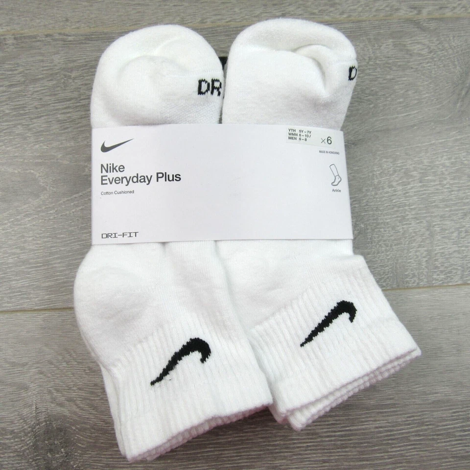 Nike Everyday Plus Ankle Socks White (6 Pack) Womens 6-10 / Youth 5Y-7Y NEW - Image 2 of 4