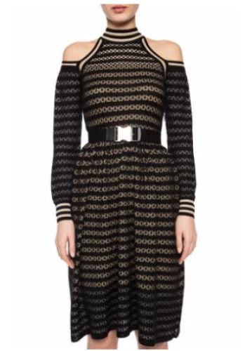 Abito a maniche lunghe Fendi nero giallo a tracolla a righe maglia (SENZA CINTURA) taglia 42