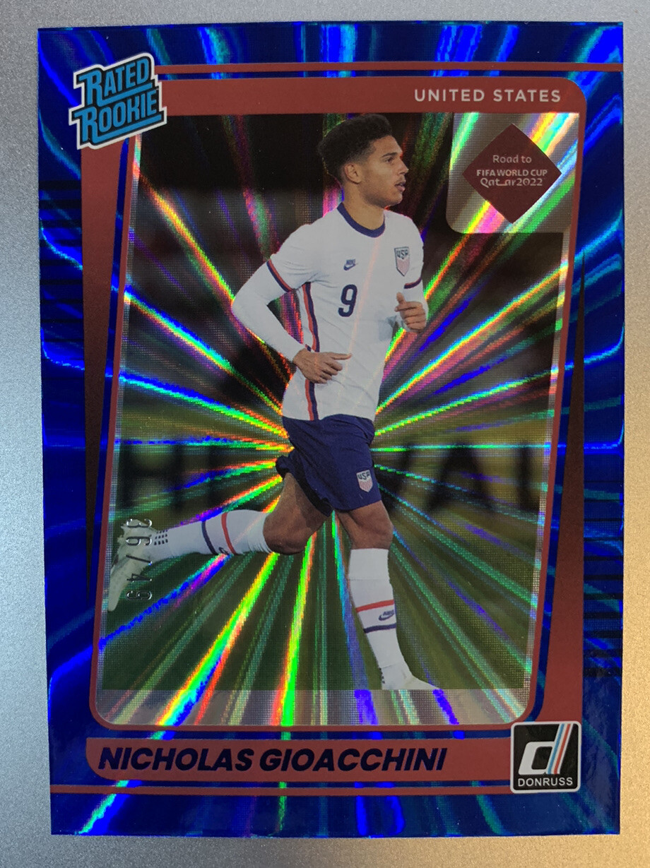 2021-22 Donruss Qatar Base Blue Laser Rated Rookies #190 Nicholas Gioacchini /49