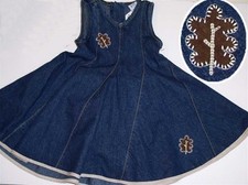 NWT Baby Gap Girls Vintage Dark Blue Denim Brown Suede Leaves TWIRL DRESS 12-18