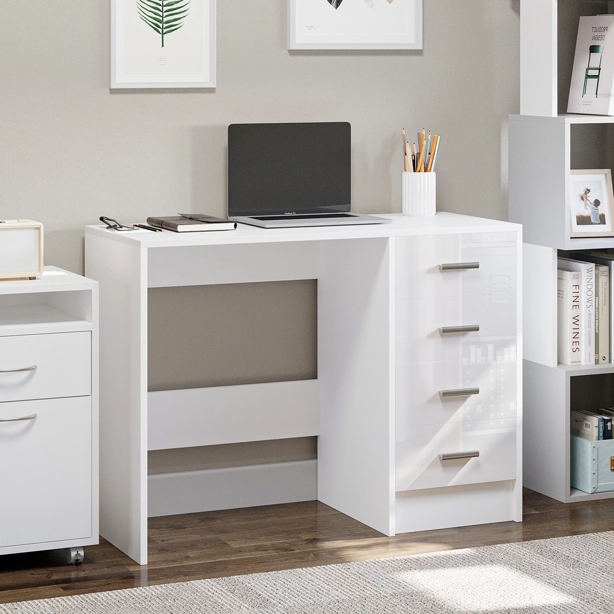 White work table with drawers outlet