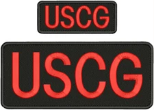 U S C G 2 EMBROIDERY PATCH 4X10 &2X5 VELCR@ ON BACK RED ON BLACK