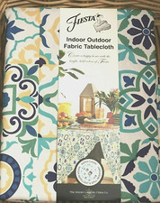 Fiesta WORN TILES 60 x 102 Tablecloth Indoor Outdoor Water Repellent Blue