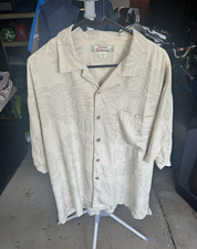 Tommy Bahama Men's XL Beige Silk Floral Hawaiian Button-Up Short Sleeve Shirt