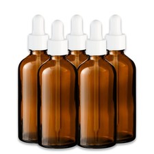 5x Braune Glasflasche 100 ml mit weißer Pipette Tropfen leer 18 mm
