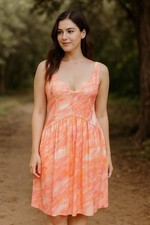 Asos Design NEW Corset Detail Drop Waist Midi Dress Pink Orange Tie Dye US  14