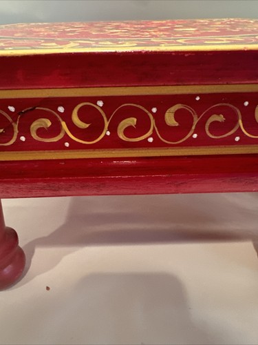 12" Wooden Chowki, Indian Chowki for Pooja Use, Home Decorative Stool Bajot Red - Picture 5 of 18