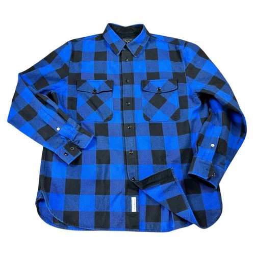 rag & bone Shirt Jacket Mens XL Blue Black Buffalo Plaid Flannel CPO Shacket - product listing photo