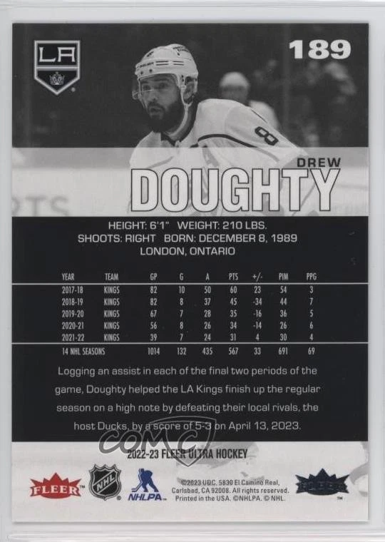 2022-23 Upper Deck Fleer Ultra Rainbow Foil Drew Doughty #189 - Image 2 of 2