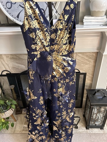 Abito smanicato organza a lamina alta bassa MARCHESA NOTTE NUOVO CON ETICHETTE $895 - blu navy - 12 - Foto 8 di 15
