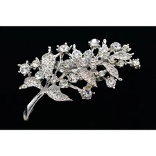 Vintage Crystal Pin Brooch Sparkling Rhinestone Shiny Leaf Floral 1990s BinAC