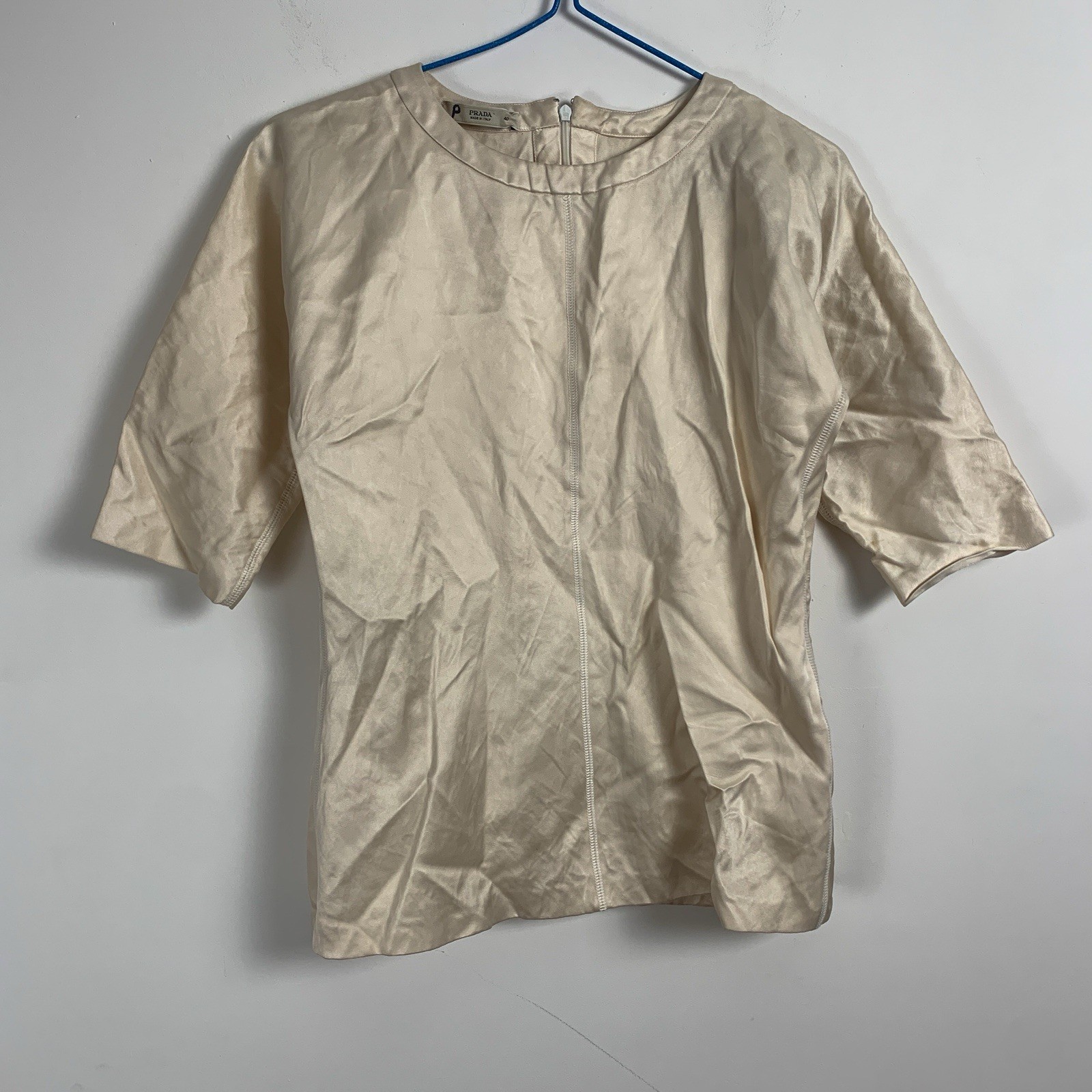 PRADA MILANO 3/4 SLEEVE MIlKY SILK  TOP BLOUSE EST. SIZE MEDIUM