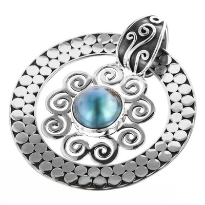 925 Sterlingsilber substanzieller Creolen blau Mabe Ozean Perle Sterling Anhänger, 2''