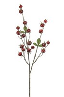 Artplants Kunstzweig Kartoffelrose Brevon Mit Hagebutten, Rot, 80Cm