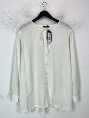 M&S Cream Textured Blouse Tie Neck Long Sleeve Button Up UK 20 NEW