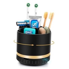 Bathroom Organizer Countertop - Rotating Toothbrush Holder for Bathroom Black