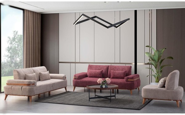 Beige-Rosa Sofagarnitur Exklusiver Dreisitzer Polster 3-Sitzer Einsitzer-image