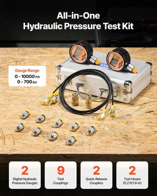 Digital Hydraulic Pressure Test Coupling Kit, 10000 PSI Pressure Gauge Manomete