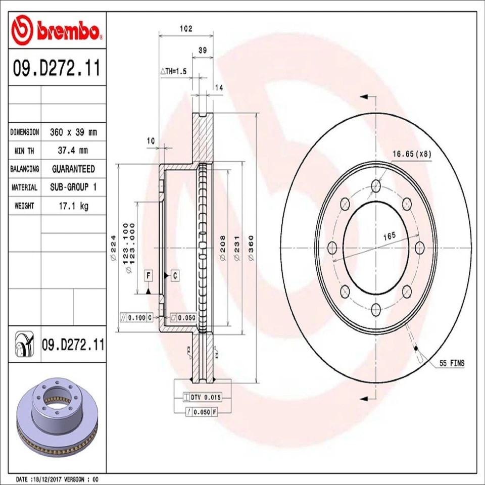 Brembo 09.D272.10 Disc Brake Rotor For 09-24 Dodge Ram 2500 2500 3500 3500 - Image 3 of 4