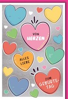 Geburtstag GlüCkwunschkarte Mit Briefumschlag Bunte Herzen, Gezeichnet