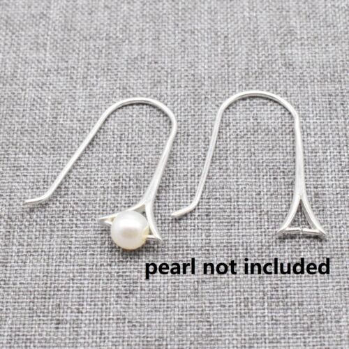 2 Pairs of 925 Sterling Silver Earring Wire Hooks with Pinch for Pearl Beads - Foto 1 di 5