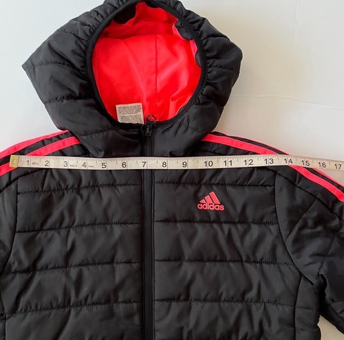 Adidas Puffer Hooded Jacket Girl’s 7/8 Years Black Coral Snow Ski Winter Zip Up - Picture 5 of 10