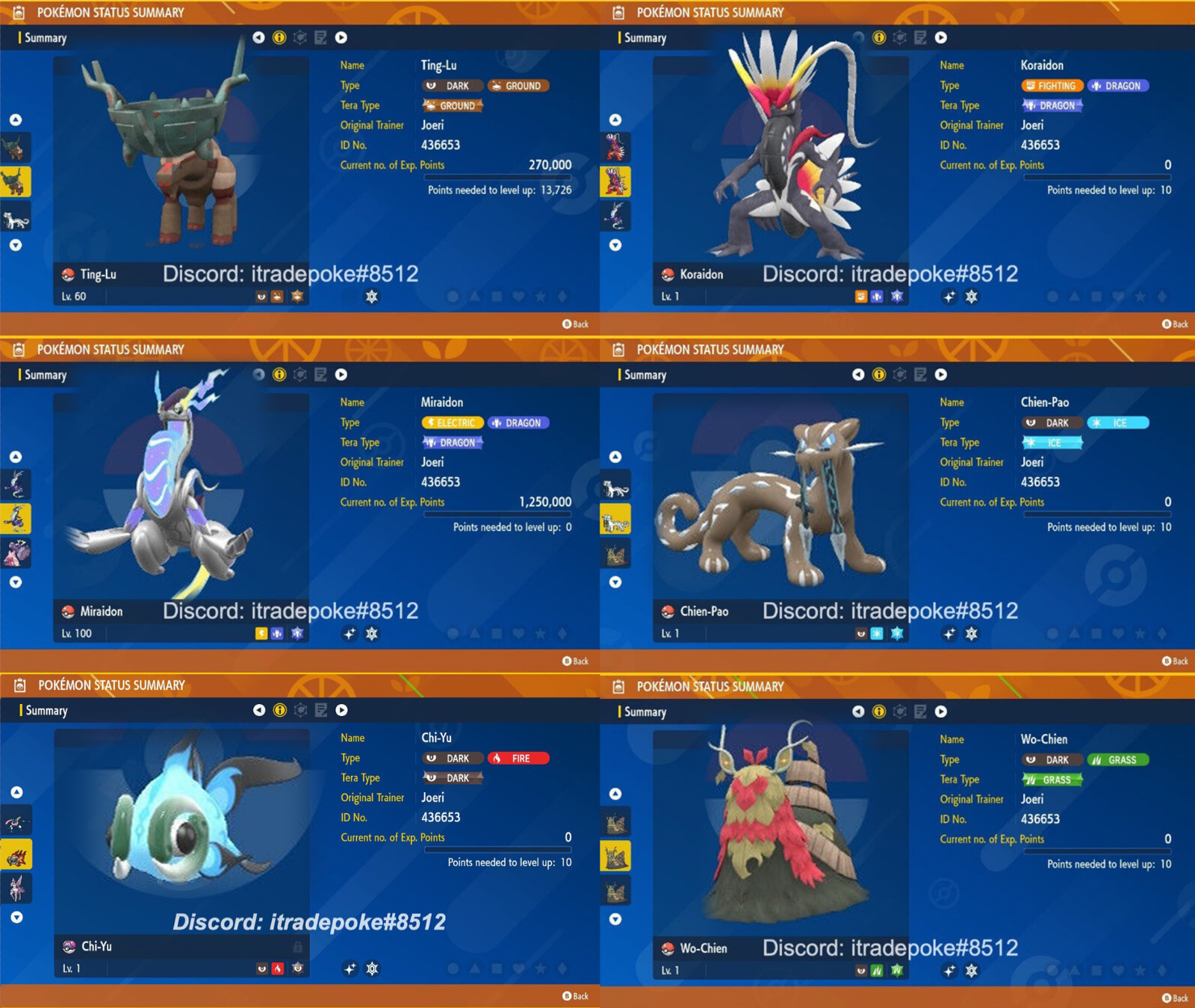 ✨Shiny Legendary Pokemon Bundle (6) Shiny Koraidon Shiny Miraidon Shiny  Chi-Yu ✨