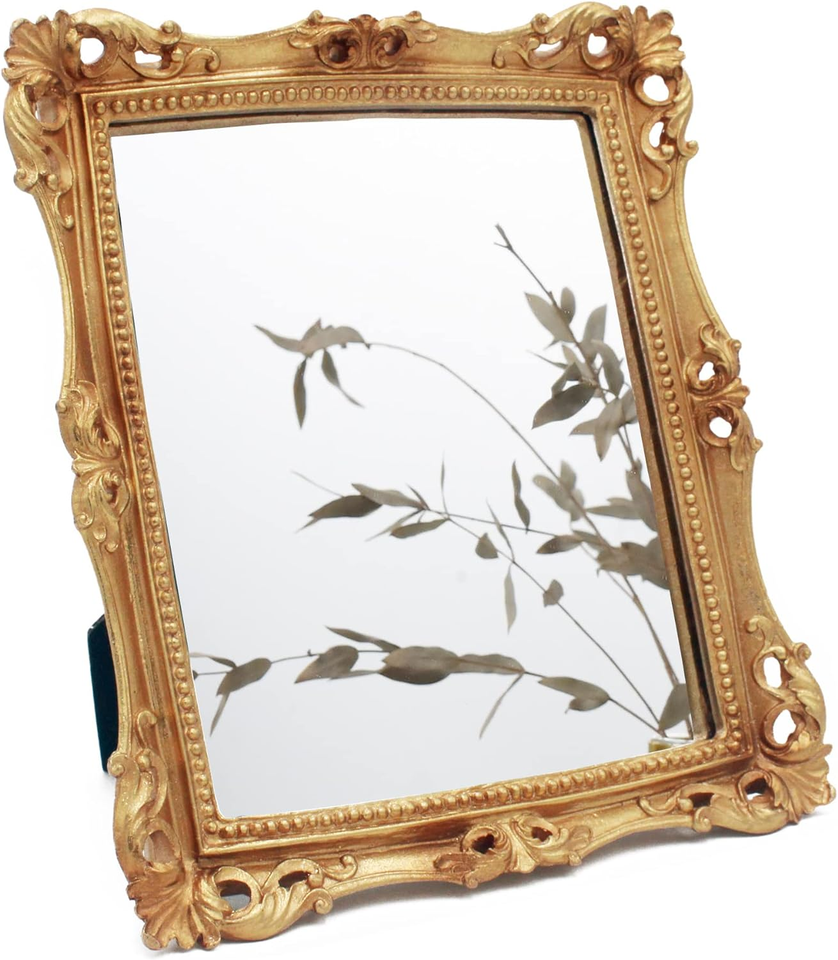 Eaoundm Vintage Gold Antique Mirror, Small Square Wall Decorative