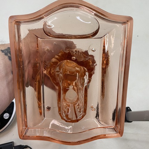 Antiker Jesus Christus Flammen Herz Kerzenhalter Presse Rosa Depression Glas - Bild 16 von 16