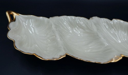 Lenox Tripoli Leaf Three Section Serving Dish Platter 24K Gold Trim Relish USA - Picture 6 of 11