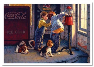 LITTLE BOYS Dogs Children's fun Coca Cola KIDS ART Jim Russian NEW Postcard