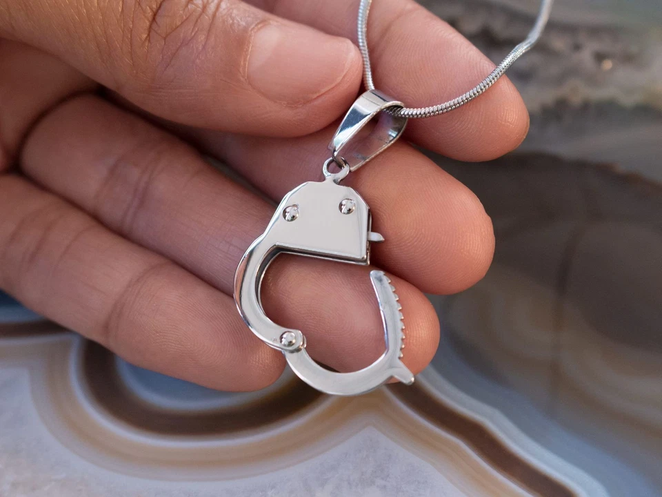 Handschellen Kettenanhänger Edelstahl Anhänger Damen Herren Schmuck BDSM Silber - Bild 3 von 4