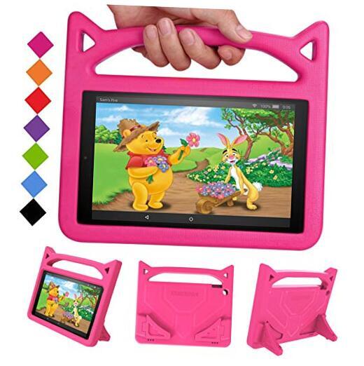 Fire HD 10 Tablet Case 2019 (Previous Model)-SHREBORN Shockproof Kid New Pink