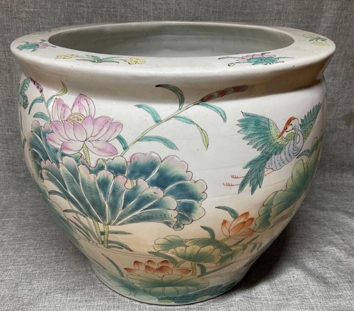 Rare Antique Chinese Large Vase Planter Flowers Birds Qianlong Seal Beautiful - Picture 3 of 4