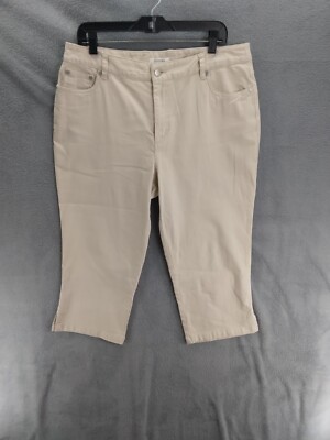 Dressbarn Cropped Capri Pants Women Sz 14 Beige High Rise