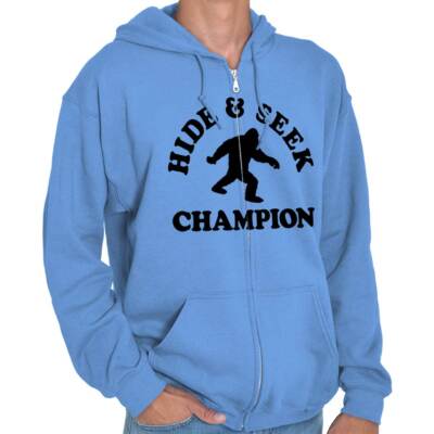 Bigfoot Humor Hid and Seek Champion Joke Sweatshirt Zip Up Hoodie Men Women