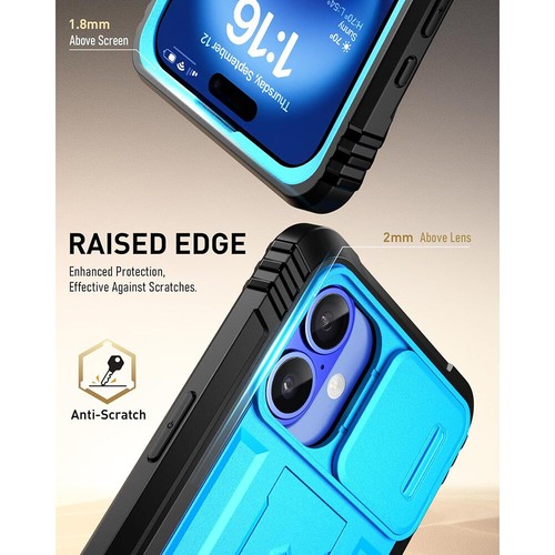 For iPhone 16 Plus Case Built-in Screen With Kickstand Shockproof Cover Blue - 第 7/9 張圖片