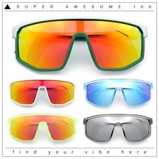 Bold Color Mirror Shield Sport Plastic Wrap Curved Sunglasses