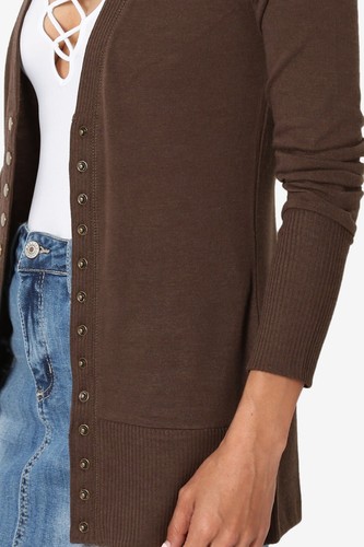 Women's Classic Snap Button Front V-Neck Long Sleeve Cute Knit Sweater Cardigan - Picture 31 of 152